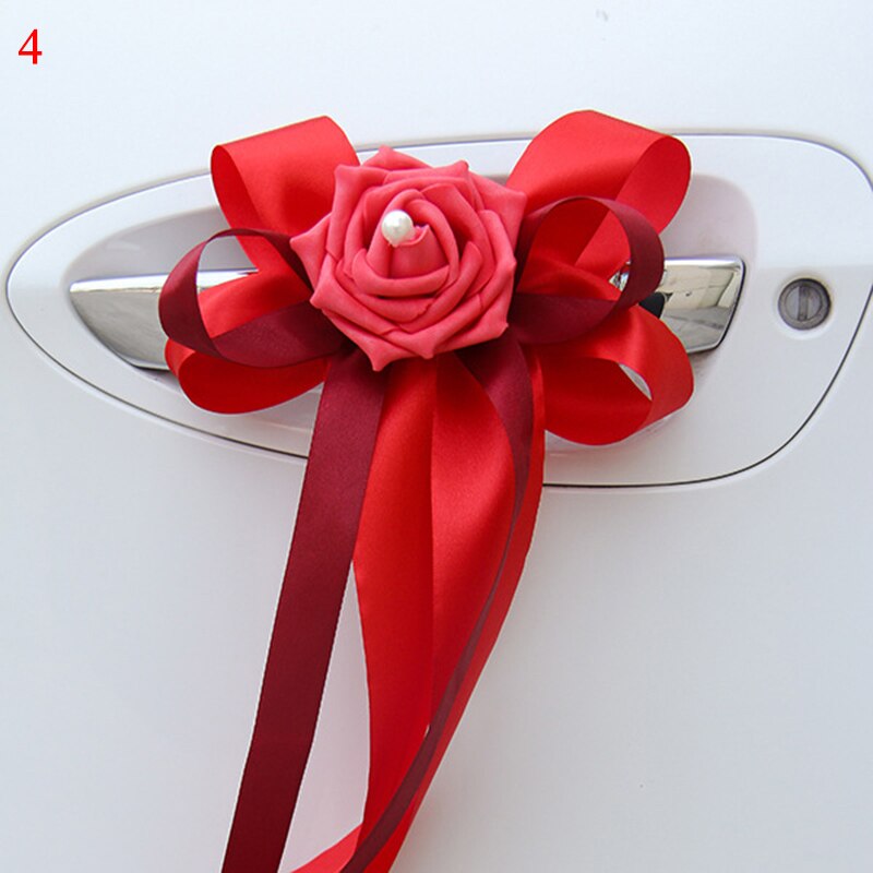 1 Pc Deurgrepen Mooie Party Festival Supplies Achteruitkijkspiegel Trouwauto Bloem Knoop Lint Decoraties 12 Kleuren 17x35cm