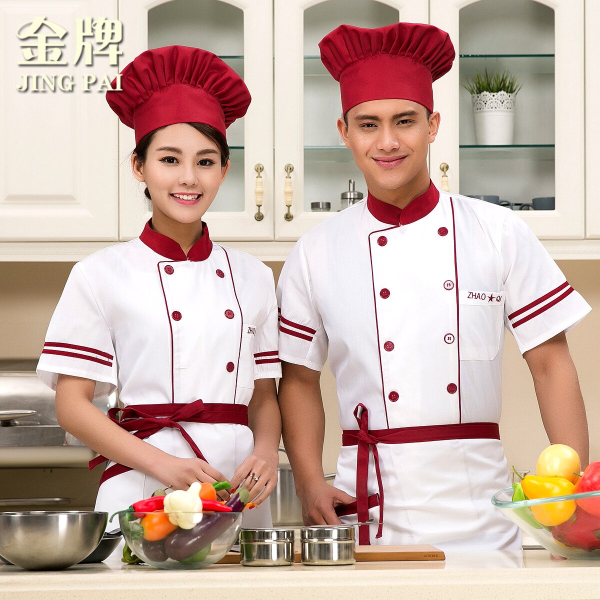 Chaqueta de cocinero de manga corta para adulto, chaqueta de cocina para mujer, restaurante, Hotel, Chef, ropa de verano, uniforme de Chef de talla grande B-5962