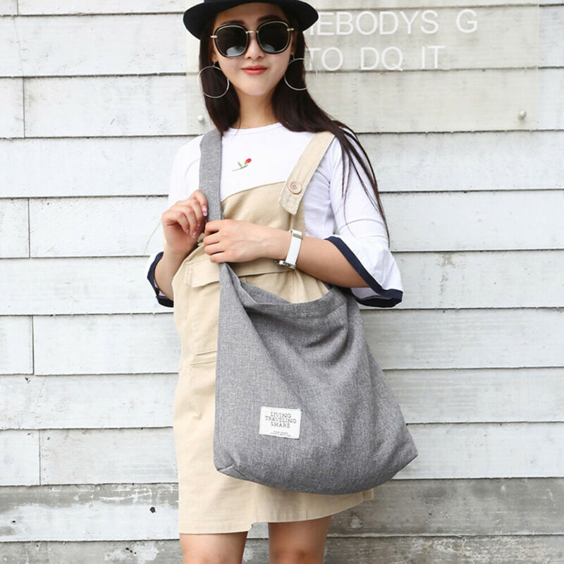 Preppy Style Women Canvas Shopping Bags Satchel Crossbody Tote Large Reusable Bags Girls Shopping Bags