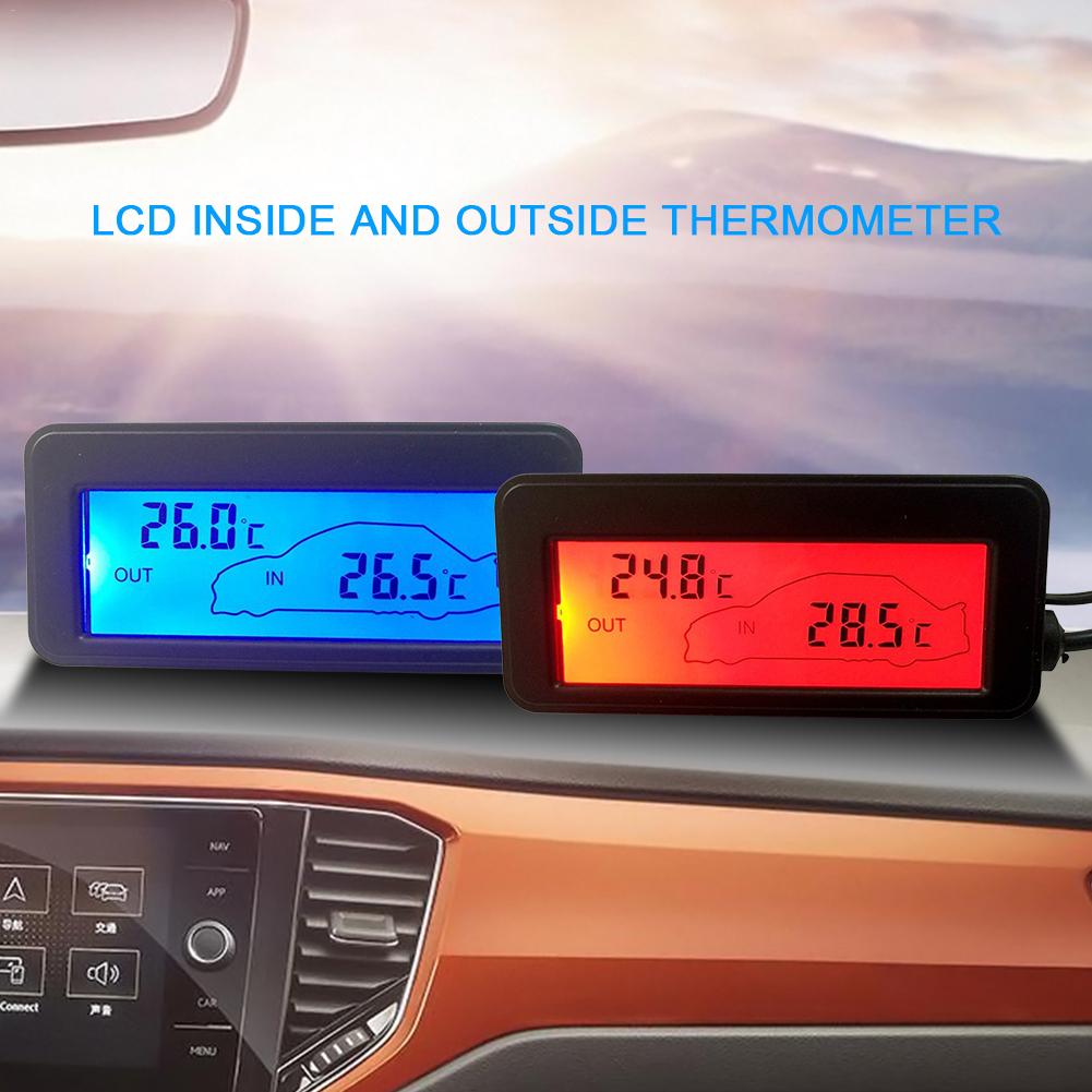 12V Digitale Thermometer Display Elektronische Klok Auto Thermometer Blauw/Rood Backlight Mini Thermometer Lcd Auto Binnen Buiten