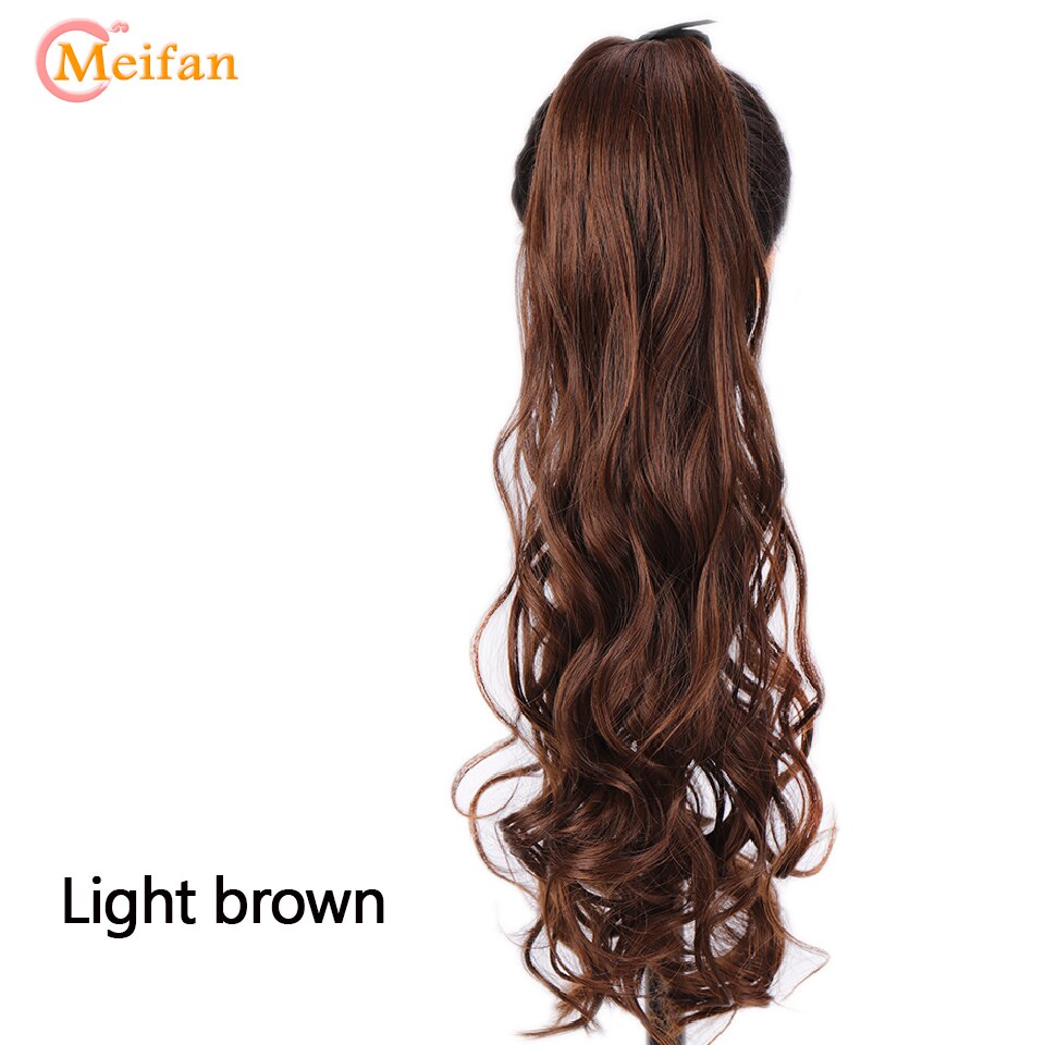 MEIFAN-coletero largo ondulado rizado, extensión de cabello con cordón, postizo sintético Natural con horquillas: 2-30 / 22 pulgadas