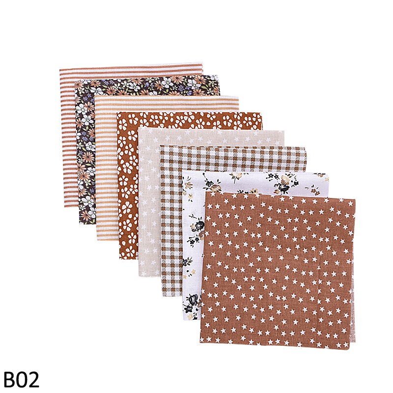 8Pcs/set 25*25cm Mixed Style Floral Print Handmade Fabric Patchwork Fabric Cotton For DIY Sewing Craft Sewing Quilting Fabrics: B02 brown