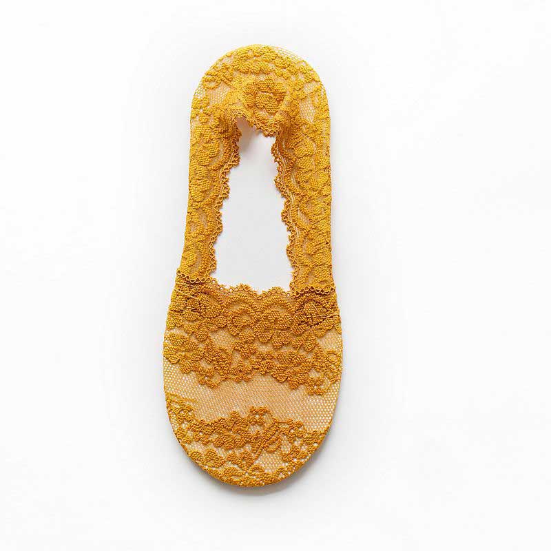 Silicone shallow Socsk Women Lace Slipper Ankle Socks Invisible Seamless Girl Low Cut Boat cotton Thick Socks Transparent Summer: dark yellow