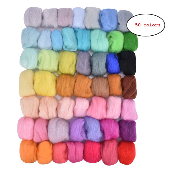 36/50 farver filt uld starter diy sæt med værktøj, tilbehør og syforme uldstrimmel: 50 farver uld