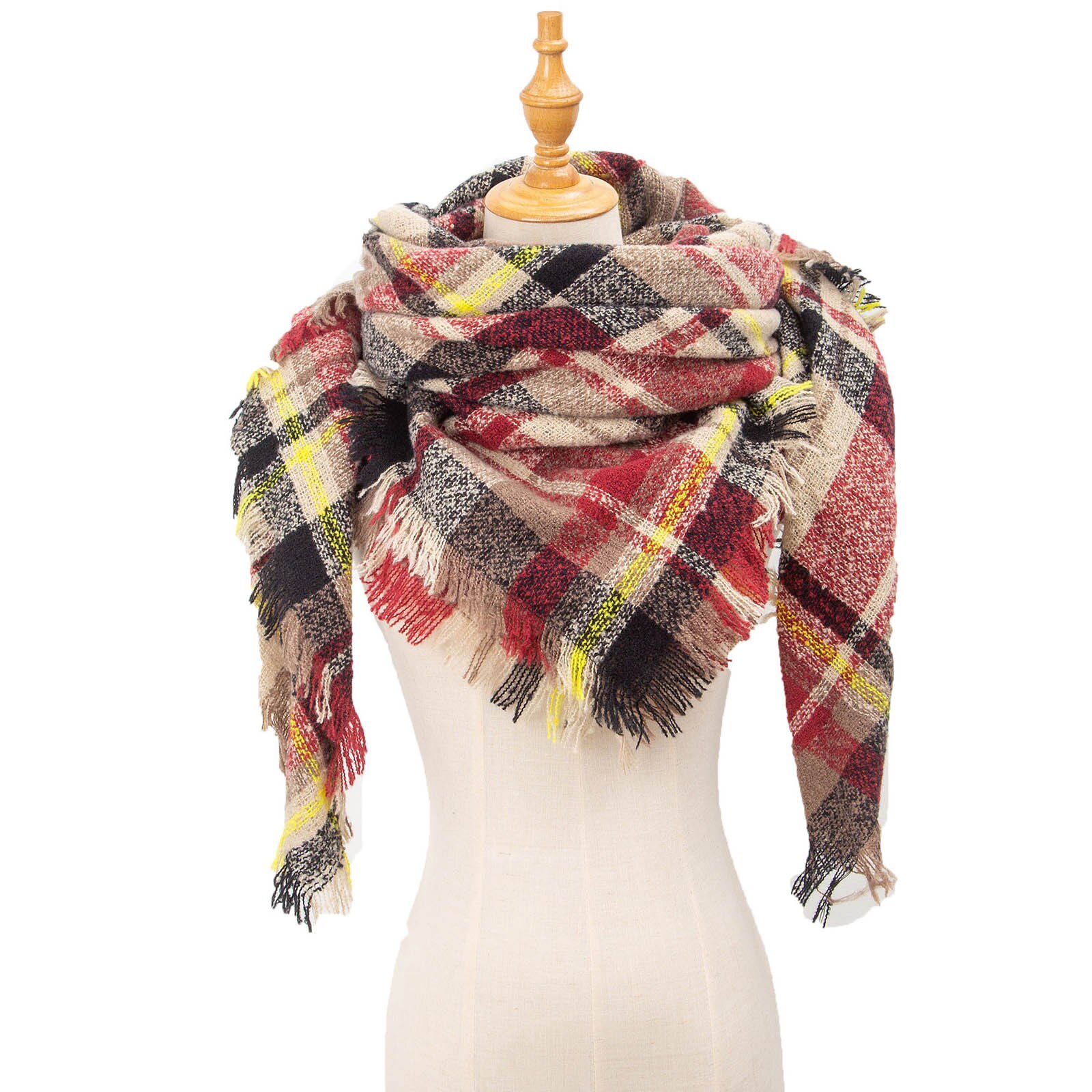 Womens Warm Long Shawl Wraps Large Scarves Knit Cashmere Tassel Plaid Scarf winter hijab scarf: YE