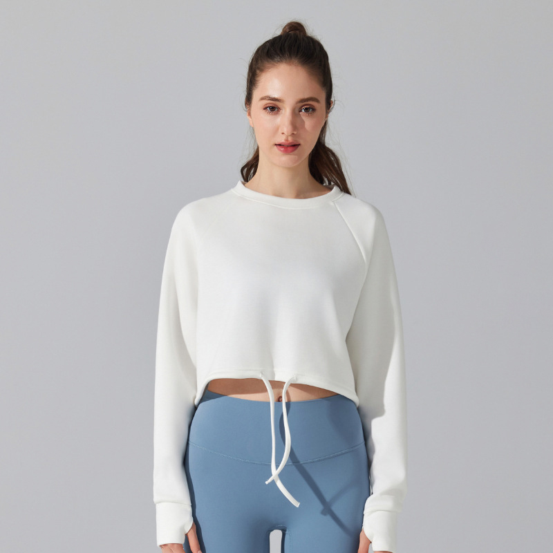 Frauen verlieren Sport Hemden Yoga Laufen Taille Zeichnung Lange Ärmel oben draussen Erholung trainieren Ausbildung Sweatshirt Winter: M / Beige