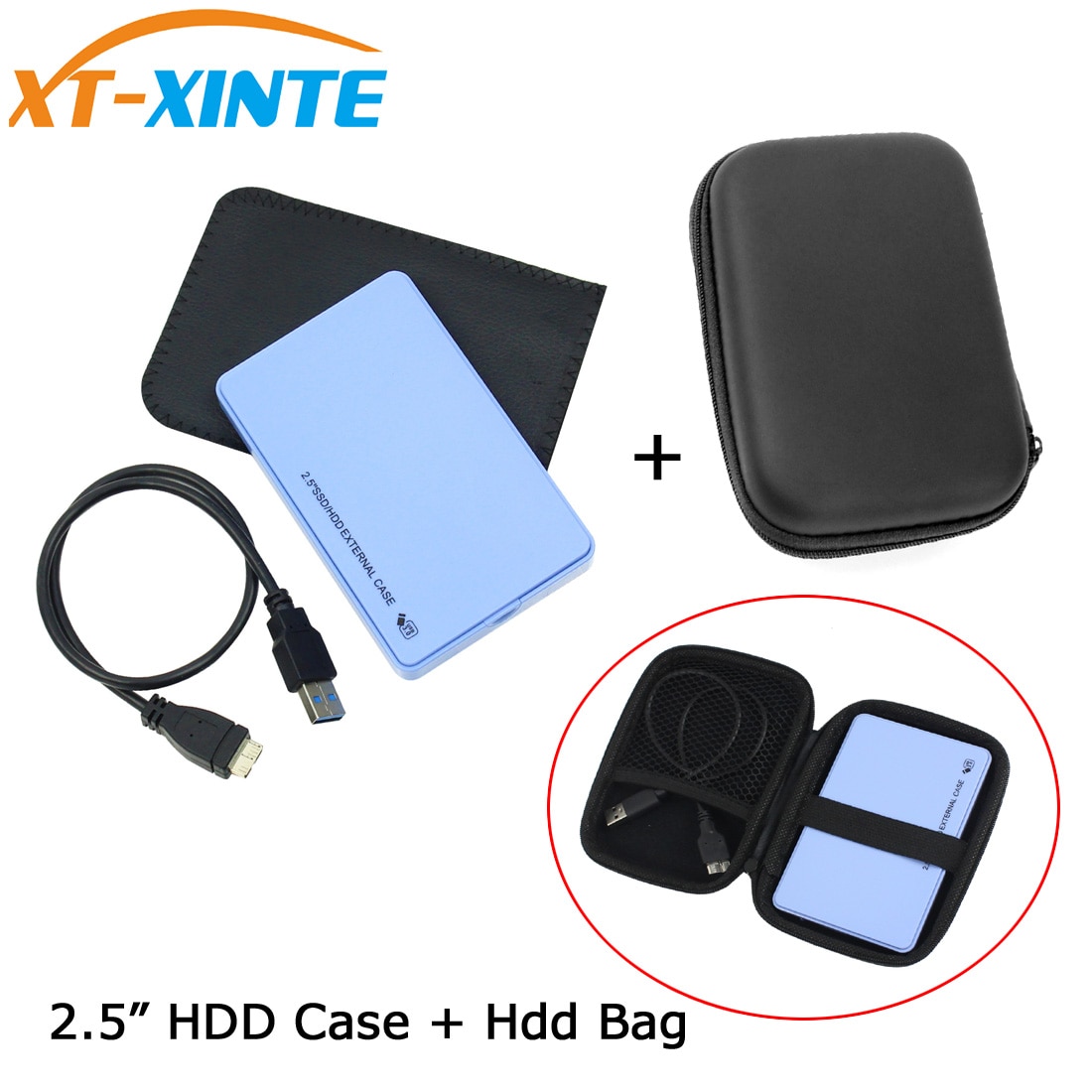 2.5" USB 3.0 SATA HD Box 5Gbps HDD Hard Drive External Enclosure Case Data Transfer Backup Tool with Organizer Storage Bag