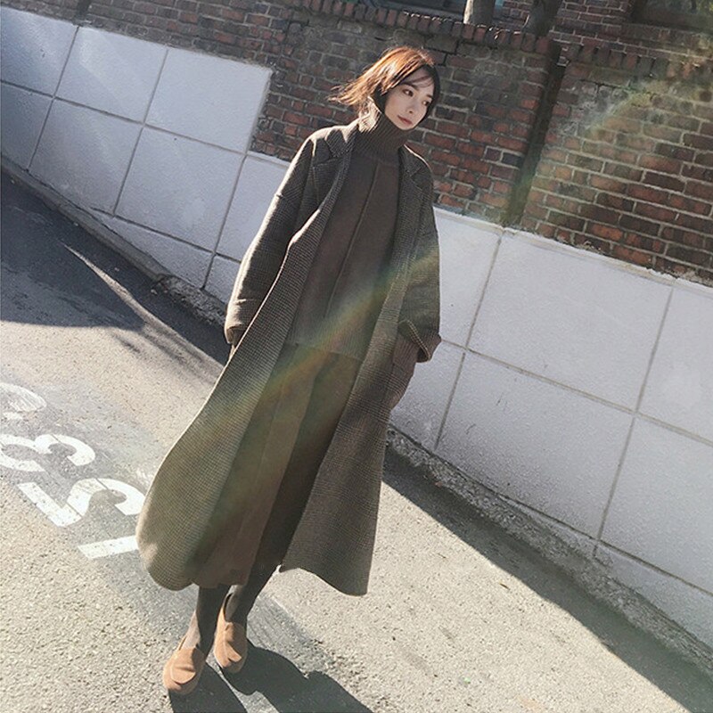 Abrigo de lana para mujer Vintage, abrigo largo y grueso para mujer, abrigos, chaquetas, abrigo largo tejido para Otoño e Invierno