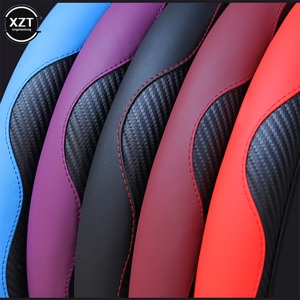 Coprivolante per auto coprivolante in pelle PU antiscivolo traspirante decorazione automatica in fibra di carbonio adatto 37-38cm