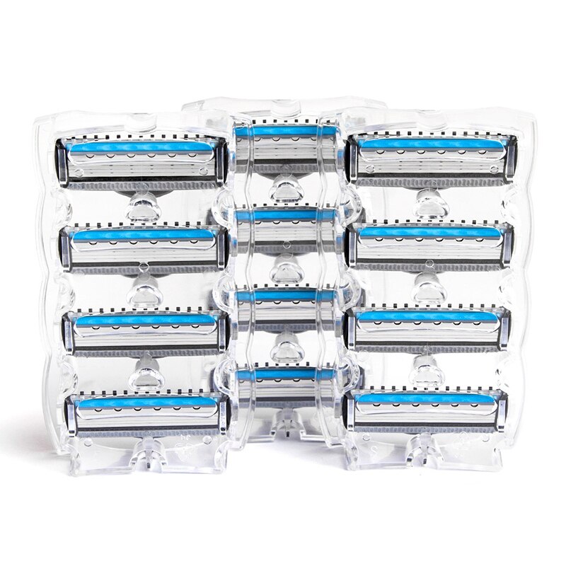 QShave Blauw Serie Blade Mannen Manual Razor Refill X5 Blade Plus 1 Trimmer Blade, 12 Cartridges (Alleen Blades Geen Handvat)