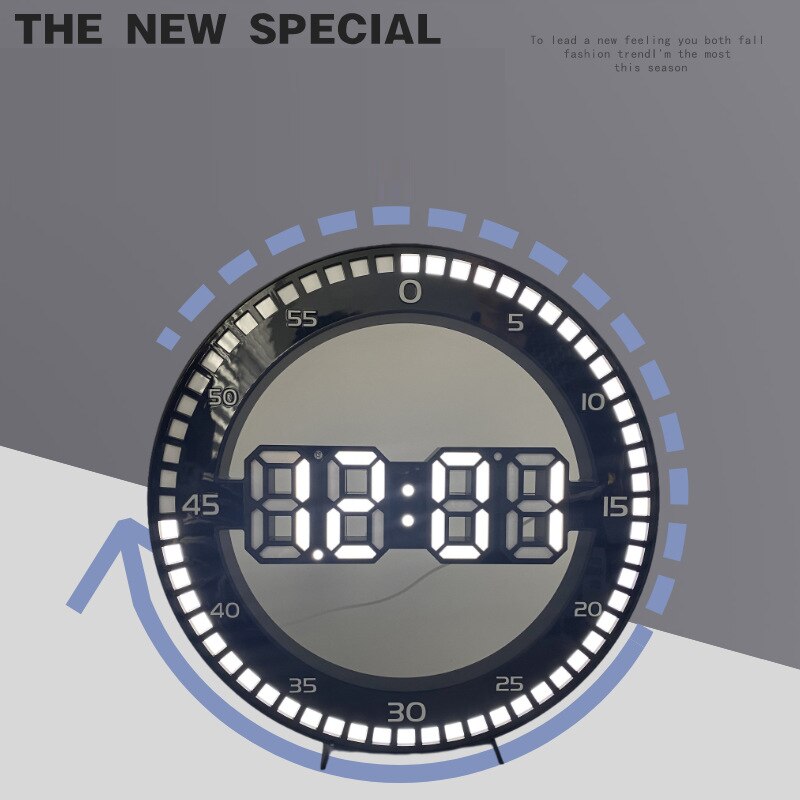 3D LED Digital Wall Clock Electronic Night Glow Round Wall Clocks Automatically Adjust Brightness Desktop Clock EU Plug