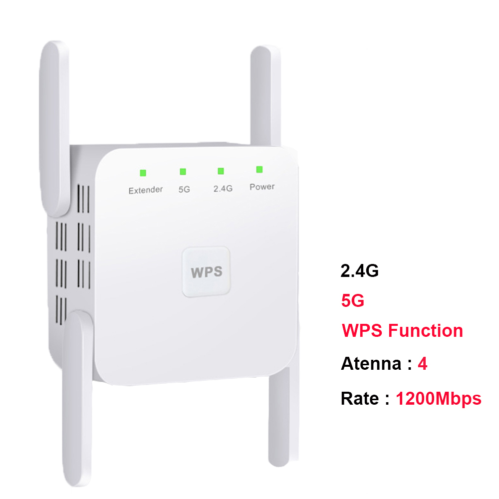 Wireless WiFi Repeater Wi Fi Booster 2.4G/5Ghz Wi-Fi Amplifier 300/1200 M Signal WiFi Long Range Extender Access Point: green / US Plug