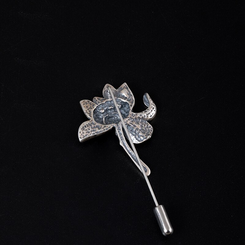 Vintage pure 925 sterling silver lotus Zircon brooches do ancient anniversary wedding simple brooches for women jewelry