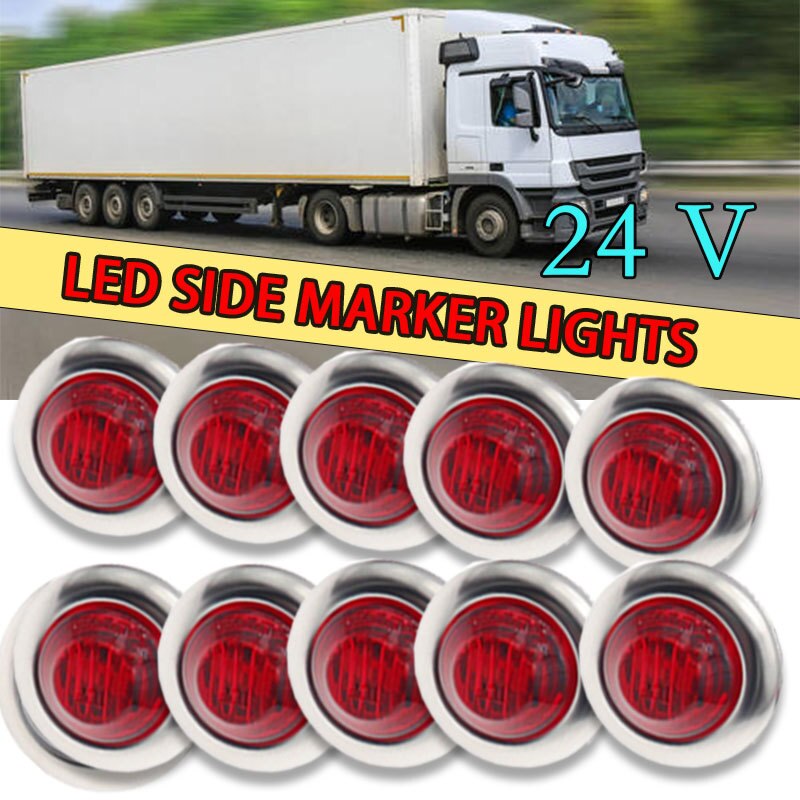Luces de señalización laterales cromadas para remolque, lámpara de bala resistente al agua, redonda, roja, 10 piezas, 24V, 3LED, 3/4 pulgadas, para camiones y tractores