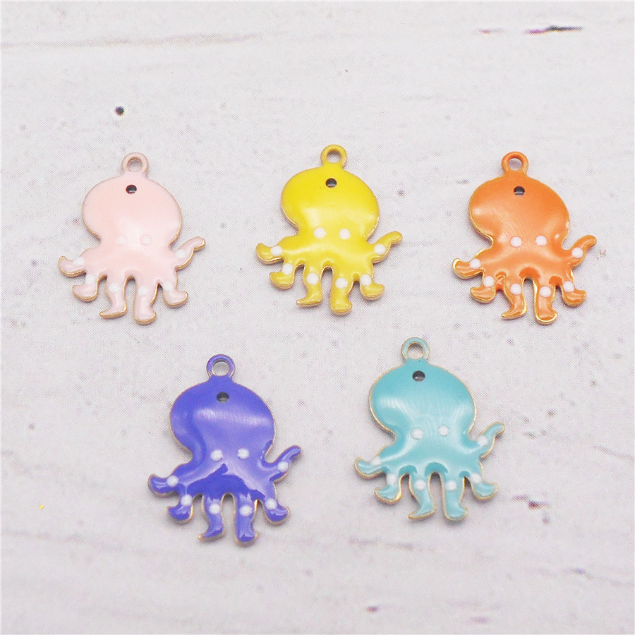 Julie Wang 5PCS 14x11mm Enamel Tiny Octopus Charms Double-sided Cartoon Copper Animal Pendant Bracelet Jewelry Making Accessory