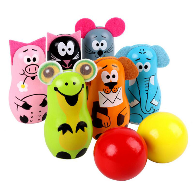 Wooden Fun Animal Bowling Early Educational Toys Children's Cartoon Block Set Antistress Ball 120