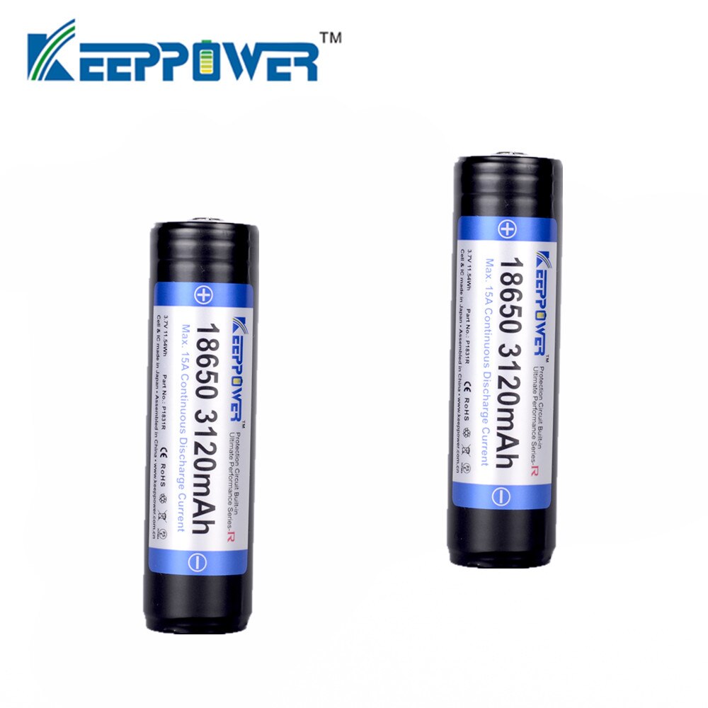 2 pcs KeepPower 3120mAh 18650 P1831R protected li-ion rechargeable battery Max 15A discharge original batteria