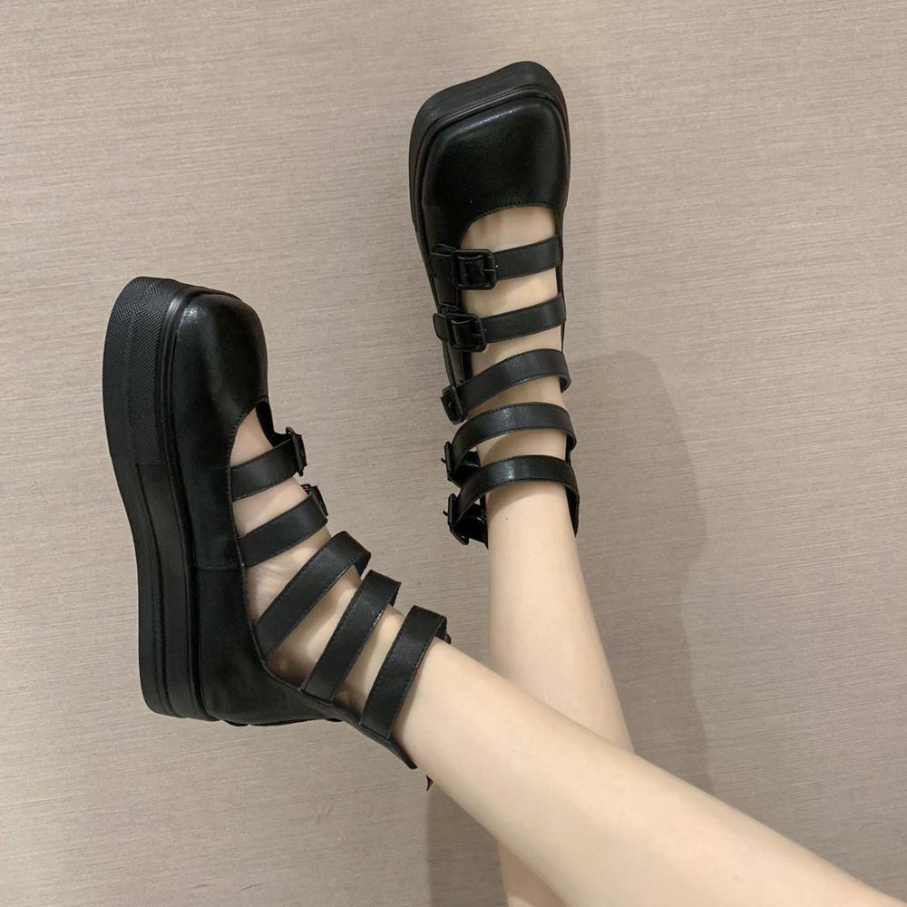 Dam pump gothic skor fotled hög chunky klack plattform punk creepers skor kvinnligt spänne bekvämt