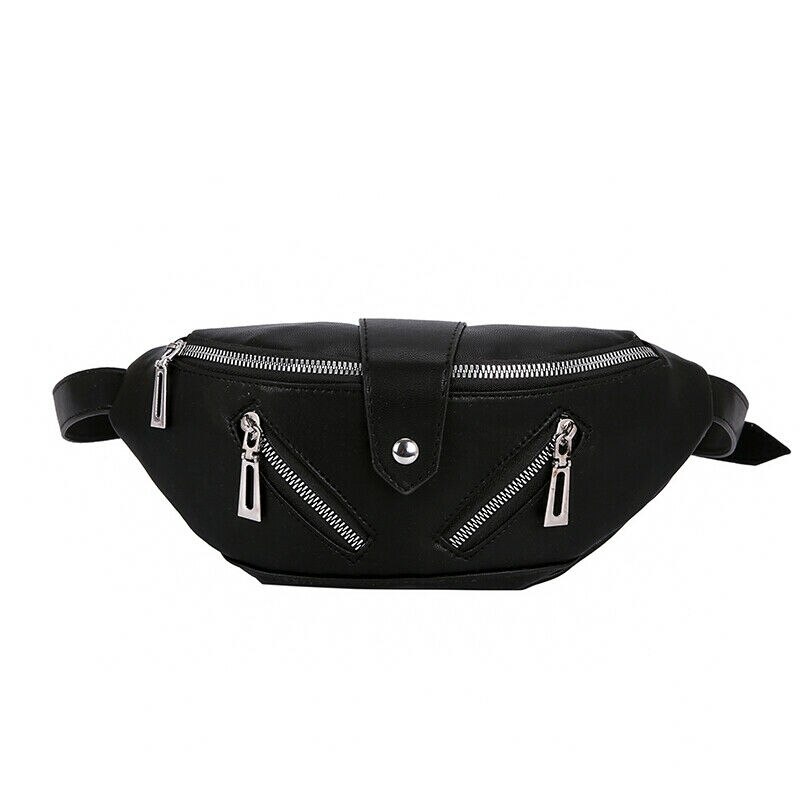 Women Men Waist Bag Fanny Pack Shoulder Chest Bum Purse Travel Zipper Tote Multifunction Sport Waist Pack: Black