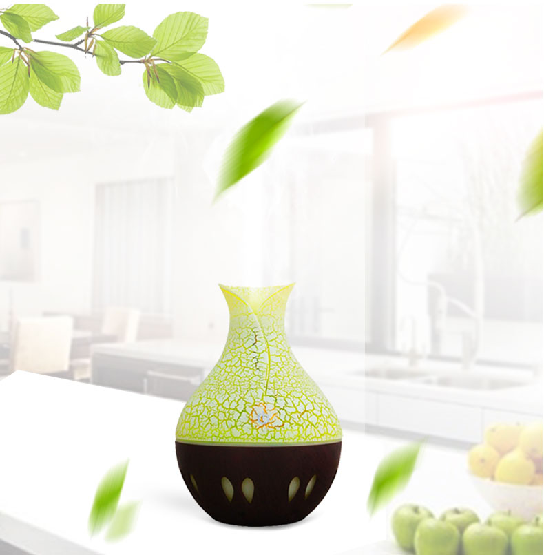 Vase Air Humidifer 130ML Aroma Essential Oil Diffuser Wood Crack LED Lamp Humidifier USB Home Aromatherapy