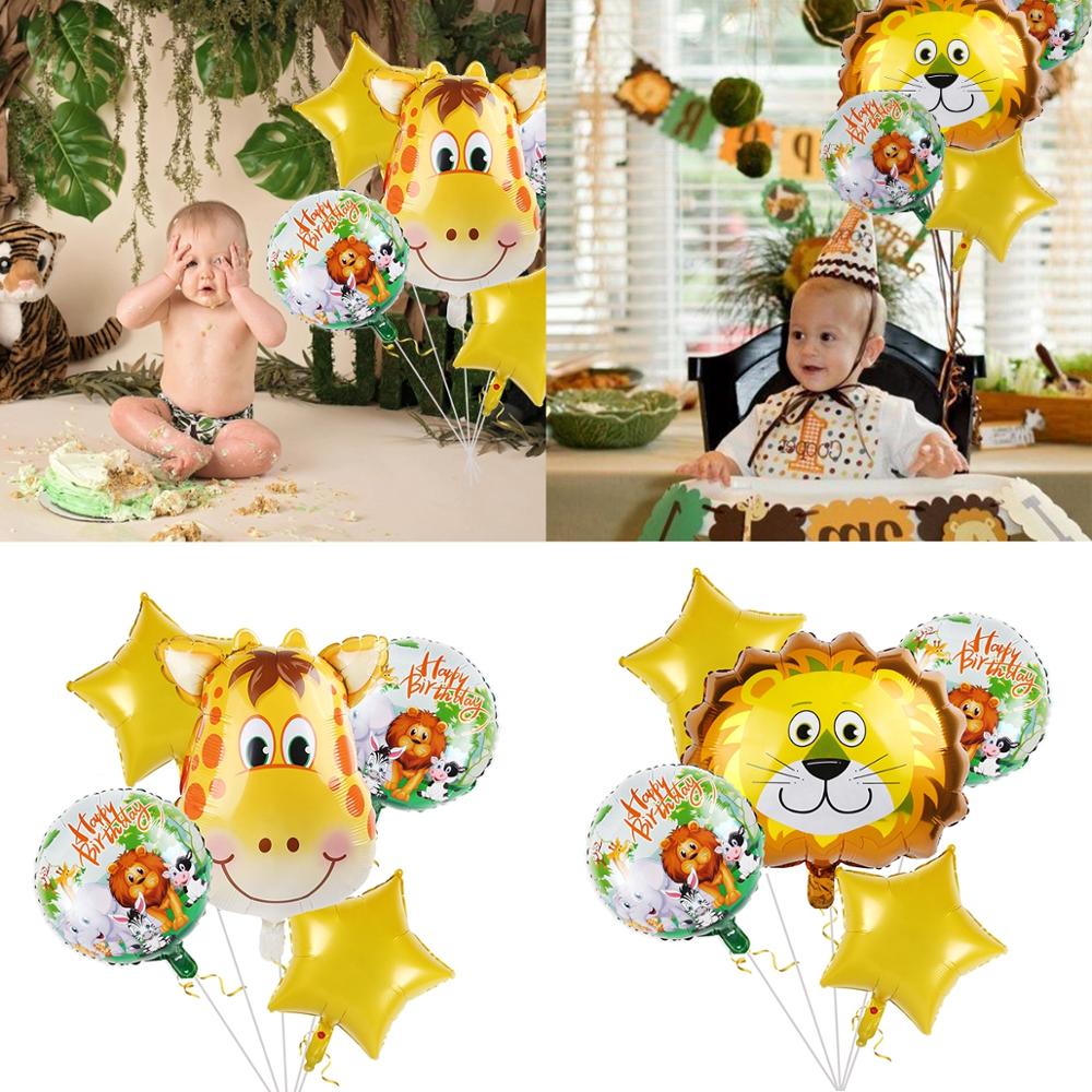 Woodland Animals Balloons Foil Ballon Zebra Lion Balloon Happy Birthday Party Decor Kids Safari Jungle Party Grenn Forest Balon