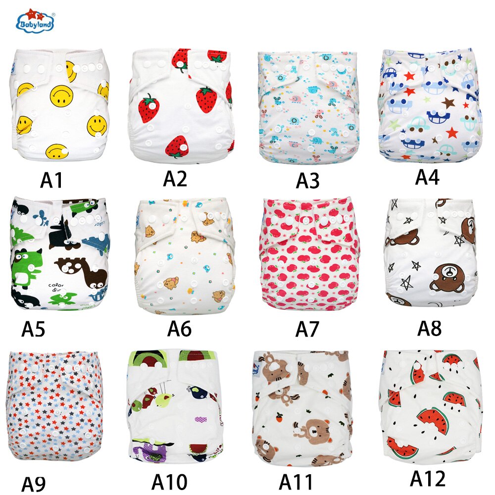 10pcs Newest Prints Cotton Diapers Baby Washable Diaper Babyland Baby Microfleece Nappy Polyester Pocket Diapers