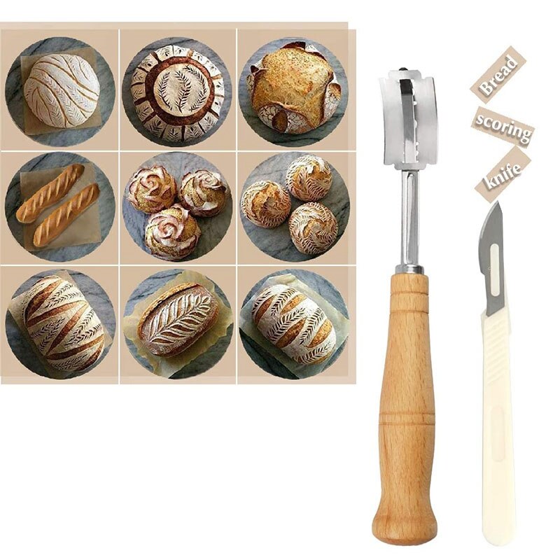 Halt brød, dejknivværktøj med 10 udskiftelige barberblade og læderbeskyttelsesdæksel