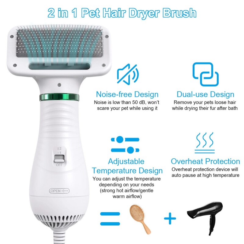 Secador de pelo 2 en 1 para perros y gatos, cepillo de aseo, herramienta de depilación, soplador de pelo, suministros de limpieza para el hogar