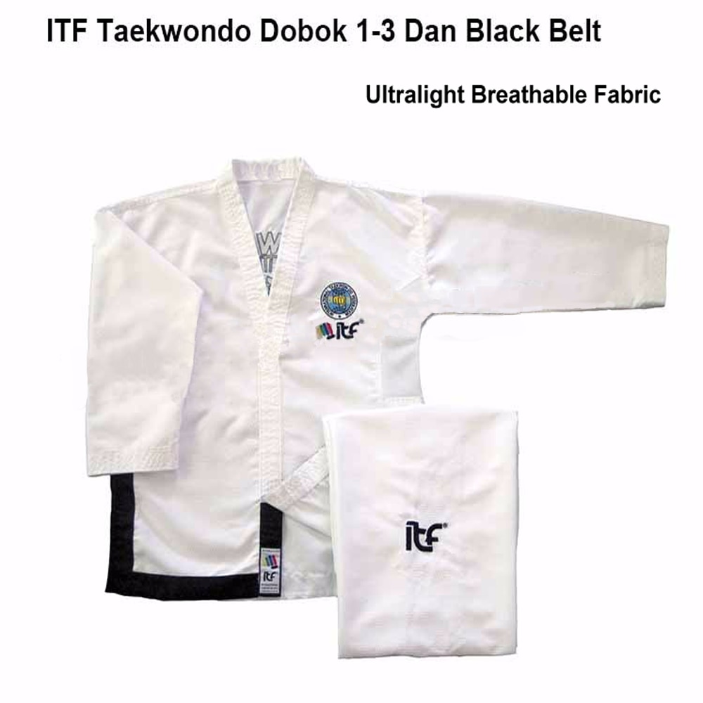 blanc ITF Taekwondo Kimono maître ultra-léger respirant instructeur uniforme Doboks avec broderie Taekwondo costume 1-6 Dan