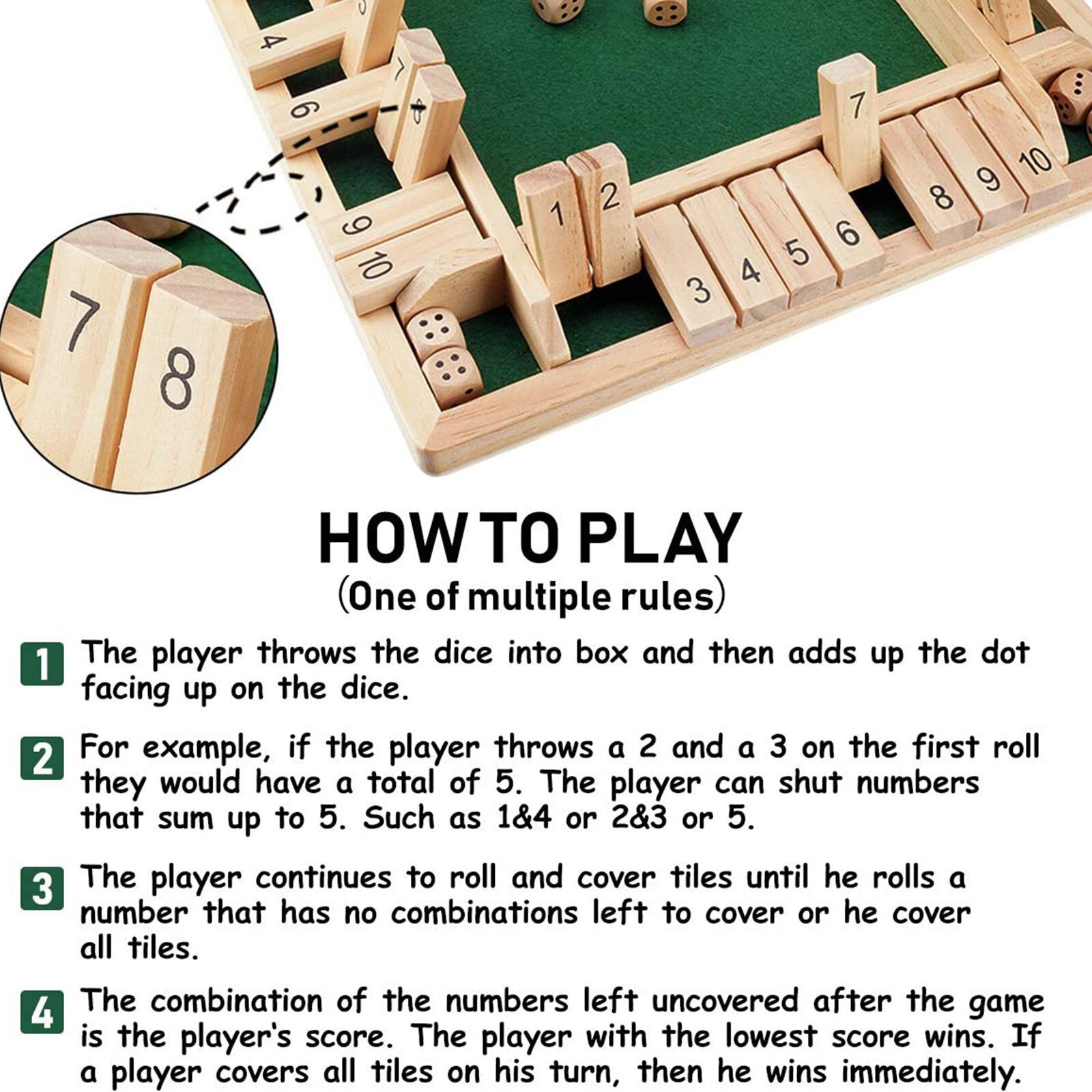 Children Traditional Four Sided Wooden 10 Number Pub Bar Board Dice Game For Shut The Box Wooden Memory Game Educational Toys