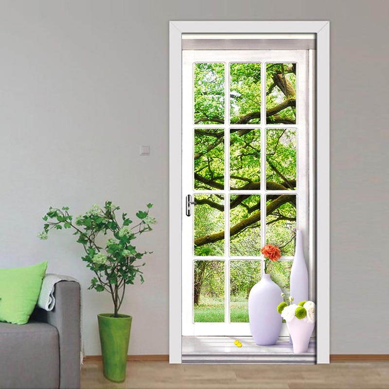 3D Scenery Outside The Window Door Stickers European Style Wall Sticker For Bedroom Living Room landscape Waterproof Decals 3D
