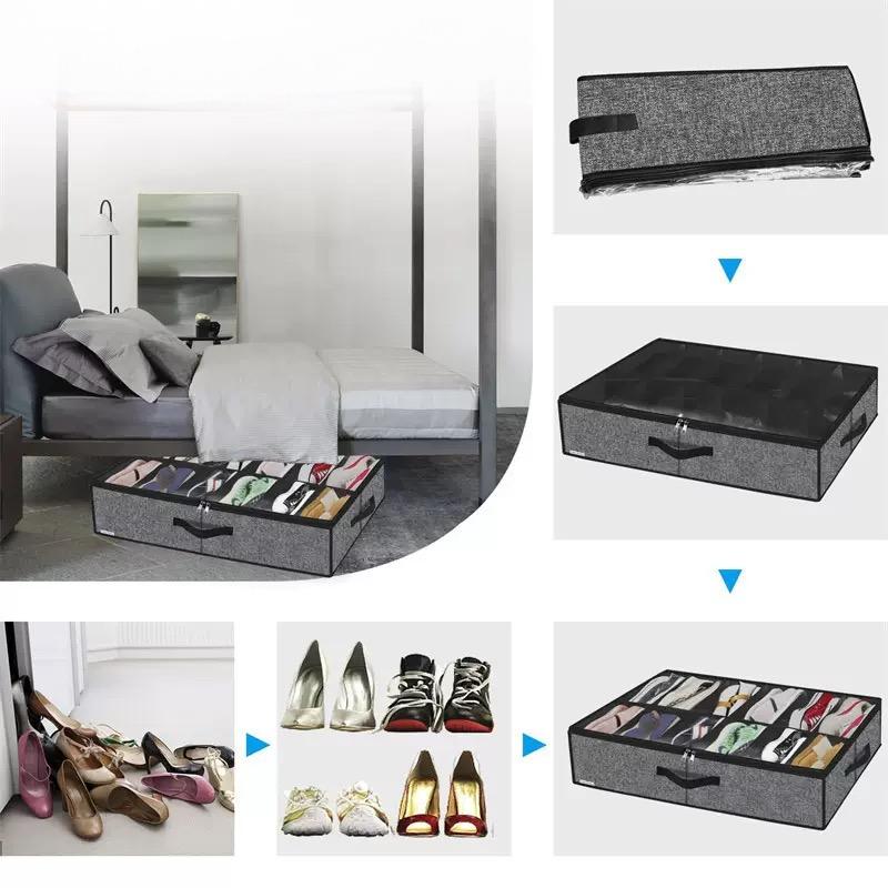 1 Piece Under-bed Shoe Storage Organizer Box, Can Accommodate 12 to 16 Pairs of Shoes, with Transparent Window, Foldable