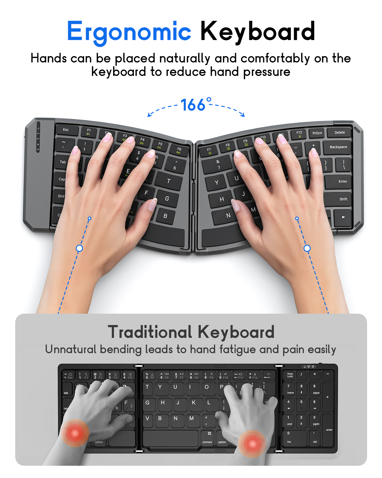 MoKo Foldable Bluetooth Keyboard,Ergonomic Keyboard with Bluetooth Connection 2.4G Wireless Connection for iOS/Android/Windows