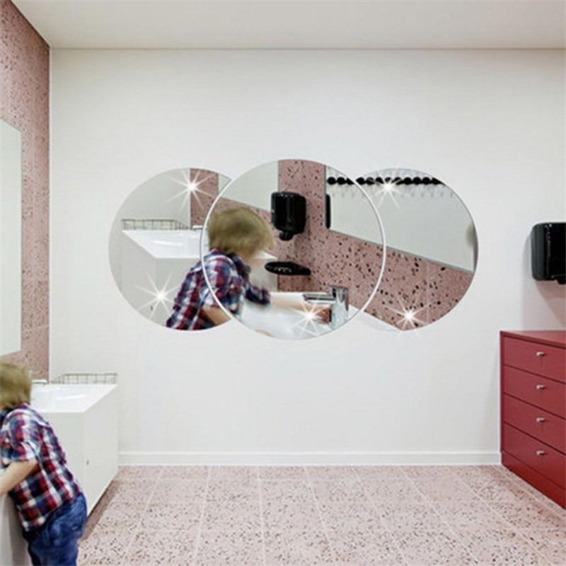 Espelho 3d efeito adesivo de parede decoração de fundo combinação redonda espelhos decorativos adesivo banheiro mão lavar papel parede