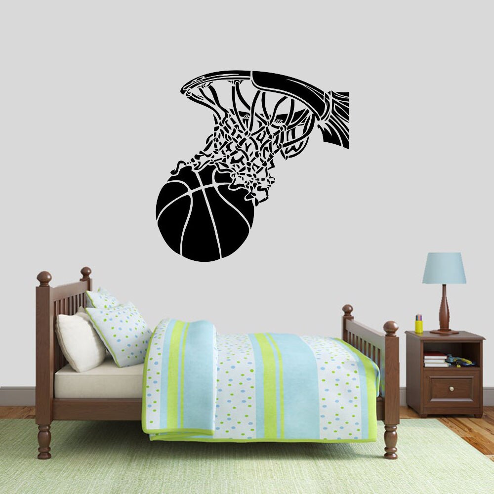Basketball Wall Decal Ball and Basket Sports Door Window Vinyl Stickers Teens Kids Boy Bedroom Stadium Interior Decor Mural 1917