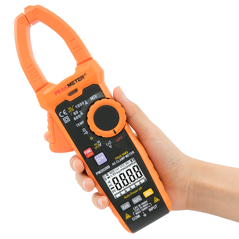 PEAKMETER PM2028B 6000 counts auto range AC Digital Clamp Multimeter True RMS Capacitance Temperature Clamp Meter NCV VFD LowZ