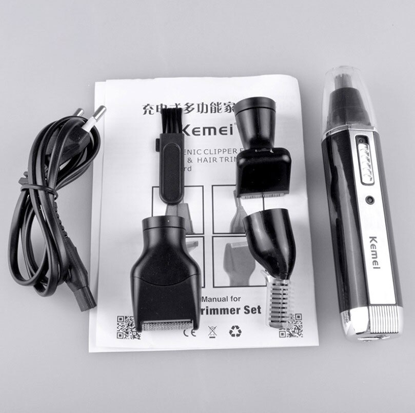 4 in 1 Rechargeable Men Electric Nose Ear Hair Trimmer Women trimming sideburns eyebrows Beard hair clipper cut Shaver: green