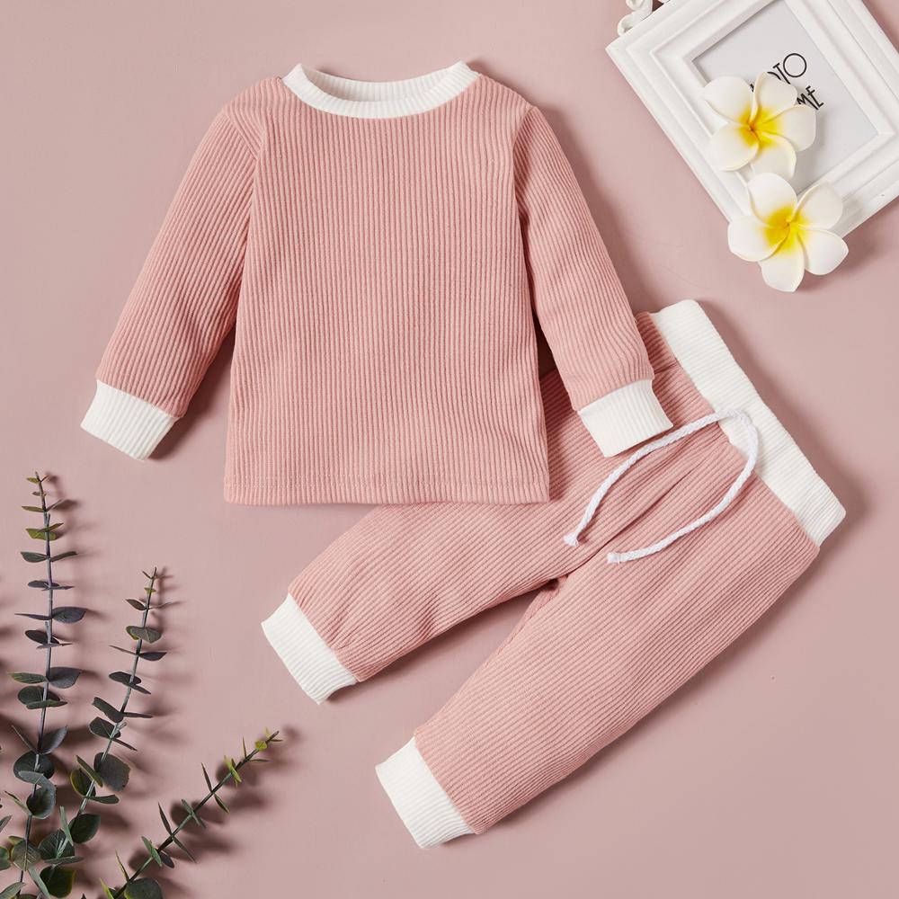Patpat novo outono e inverno retalhos bebê menina doce do bebê conjuntos bloco de cor do bebê roupas para casa