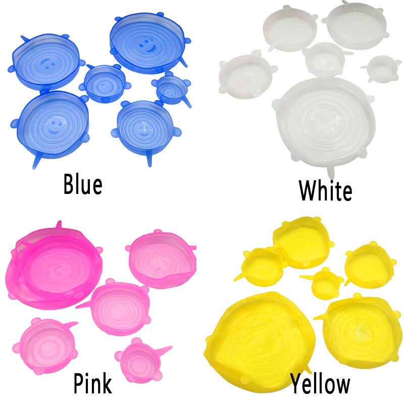 6 stuks herbruikbare siliconen rekdeksels universele deksel siliconen voedselfolie kom pot deksel siliconen deksel pan koken keuken stoppers