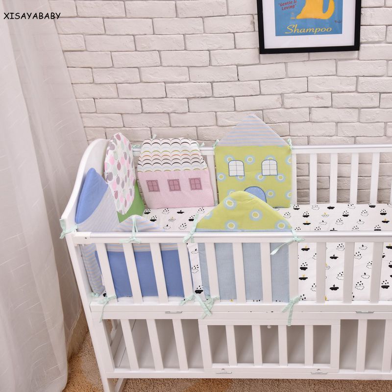 6 pz/impostato cotone lettino paraurti cina ricamo decalcomanie del fumetto forma piccola casa bambino cirb imbottiture e paraurti telecamera da letto del bambino