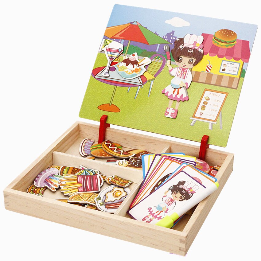 Meisjes Dressing Jigsaw Educatief Speelgoed Wodden Puzzels Prinses Puzzel Tekentafel Magnetische Puzzels: party