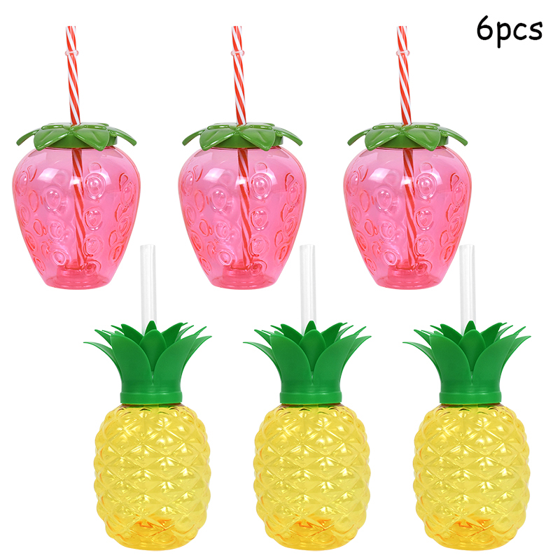 Hawaiian Summer Party Pineapple Strawberry Cup with Straw Tropical Wedding Flamingo Luau Birthday Party Decoration Drinking Cup: light green