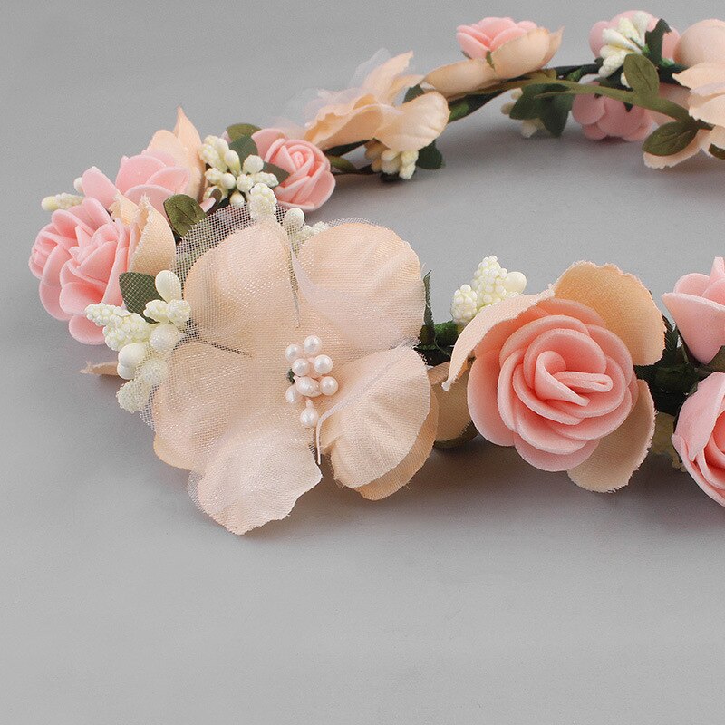 Tocado de novia con corona de rosas, diadema de encaje Floral a la , diadema Tricolor opcional, diadema de playa