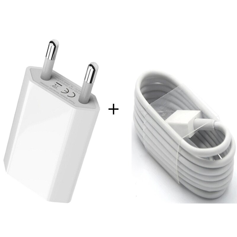 Cargador USB de pared con enchufe europeo, Cable de carga y adaptador de cargador para iPhone 5, 5S, 5C, 6, 6S, 7, 8 pines: EU Plug and 1 Cable