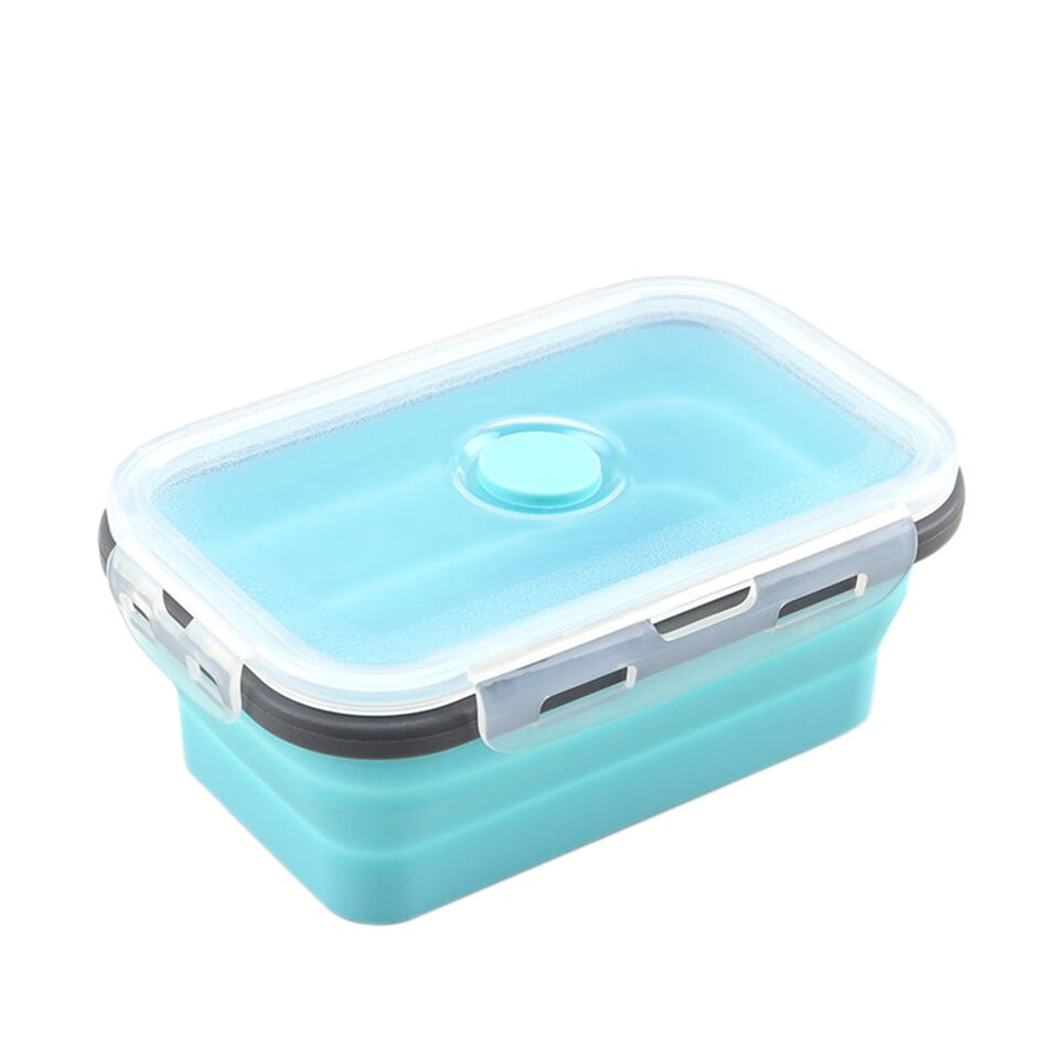 Collapsible Food Fruit Salad Storage Containers with Airtight Lid Stacking Fold Storage Containers for Food Microwave: Grey Blue / 350ml