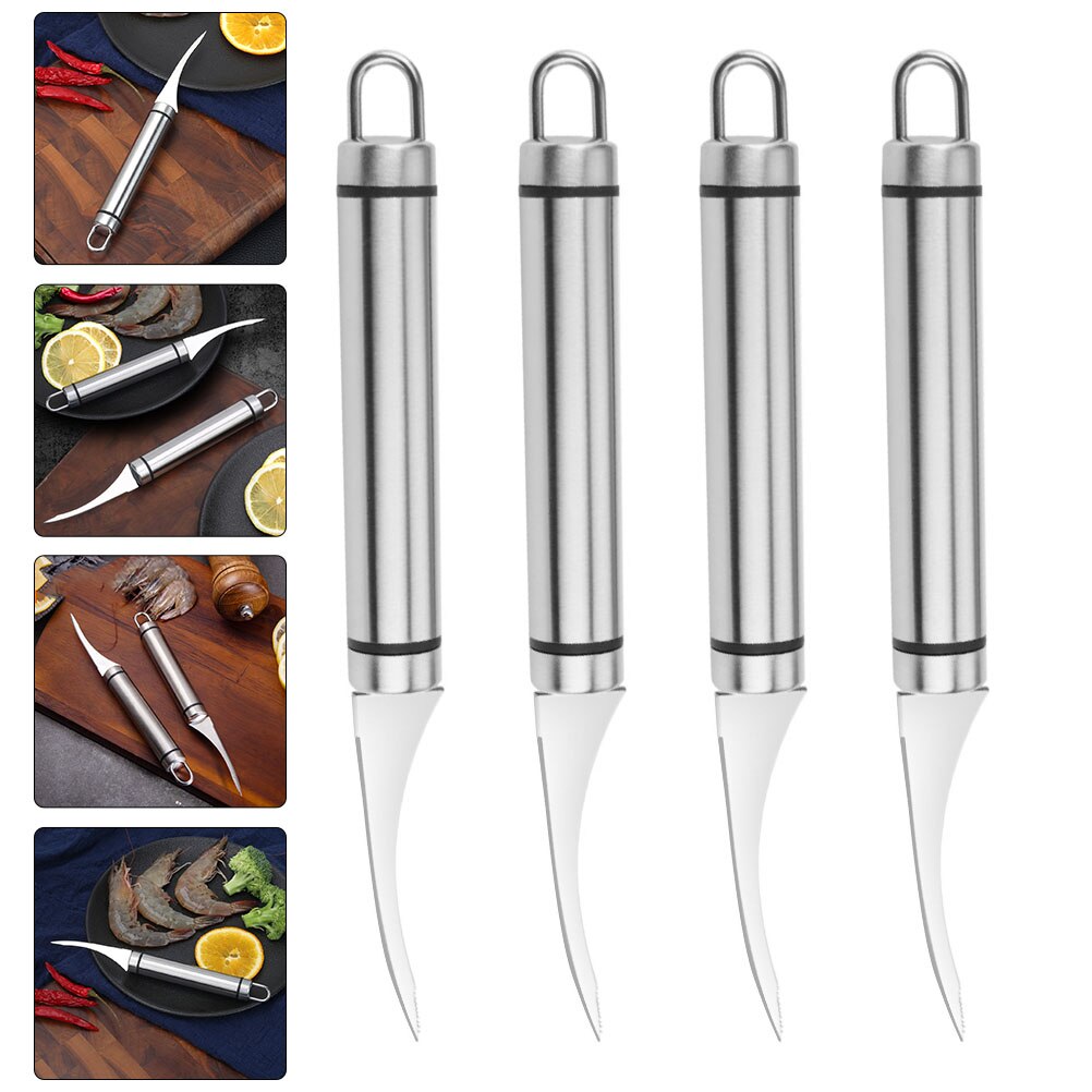 4Pcs Stainless Steel Shrimp Line Removal Tools Lobster Cleaning Peeler Shrimp Cutting Pry open Oysters Shellfish Seafood Tools