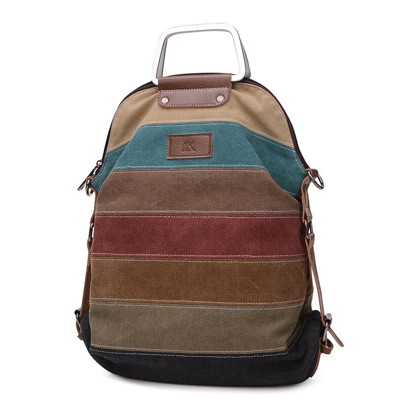 KVKY Ethnische Regenbogen frauen Leinwand Rucksack Damen gestreift Multifunktions Patchwork Rucksack Umhängetasche Schulranzen Bolsas Mochila B842: Vintage streifen