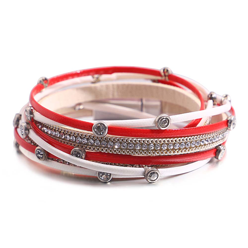 ALLYES, pulseras de cuero con cuentas de cristal Vintage para mujeres y hombres, cadena larga bohemia, pulsera envolvente multicapa, de joyería: Color amarillo claro