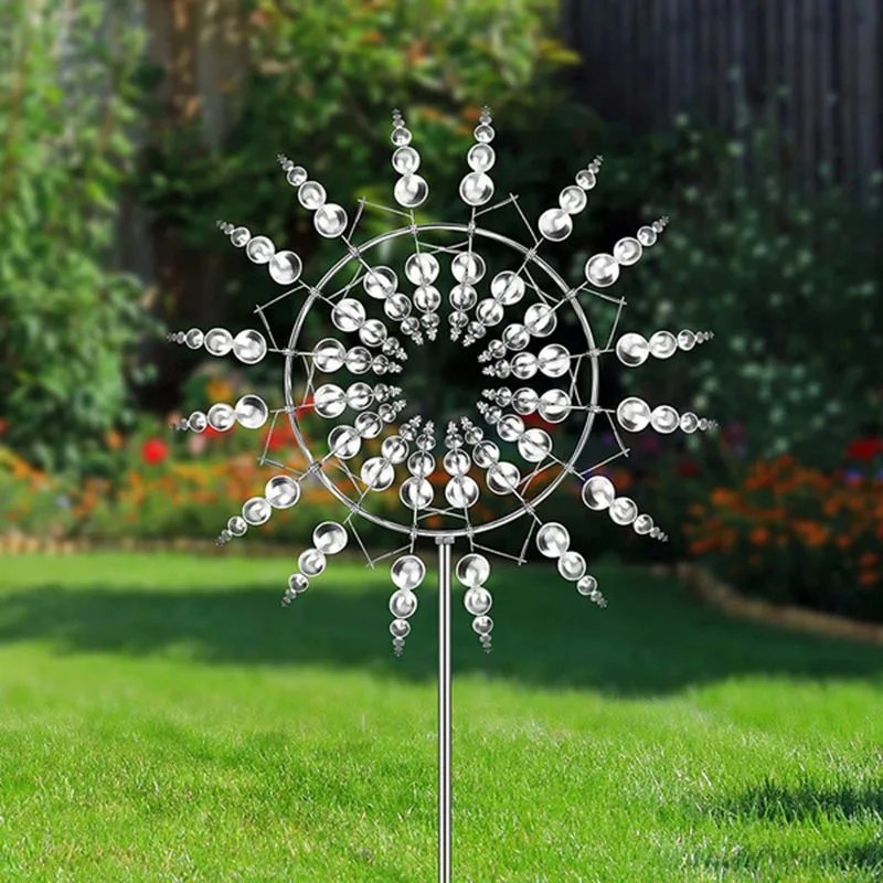 Unieke En Magische Metalen Windmolen 3D Wind Aangedreven Kinetische Sculptuur Gazon Metalen Wind Solar Spinners Erf En Tuin Decor