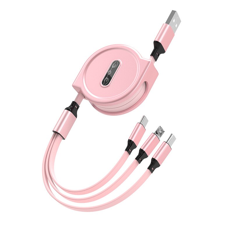 GZKZLIA – câble de Charge rapide 3 en 1 micro usb 3A pour iPhone 11 et 12 ipad, accessoire télescopique Portable de 1.1m, Z58: Z58-Pink